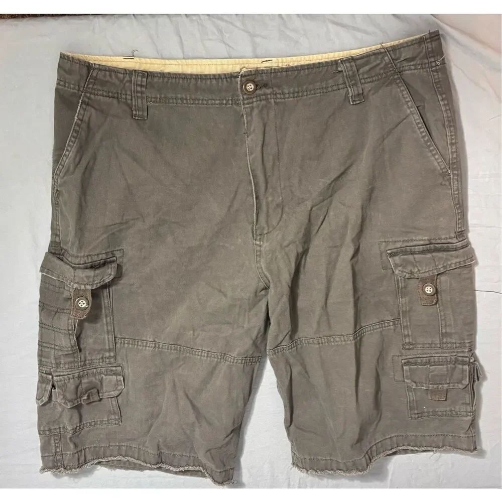Iron Co. Flex Cargo Shorts Men's 38 Brown Zipper Pocket Camping Hiking Outdoors